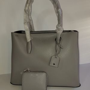 Kate Spade Eva Medium Satchel & Zip Wallet Gray Set